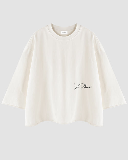 LA PALOMA — t-shirt boxy lavé minéral écru ourlet brut JALVÈNE
