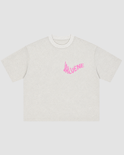 L'AURORE — T-shirt Oversize Gris Chiné Signature Rose