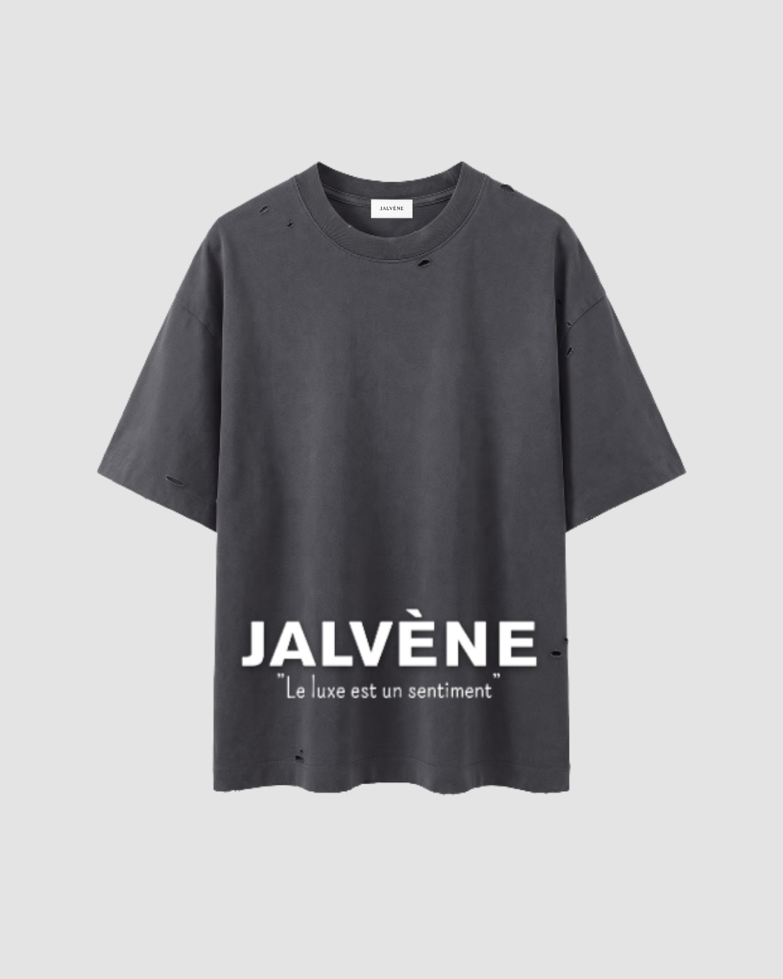 LE REVENANT — t-shirt vintage washed destroy oversize JALVÈNE, coloris Gris Ardoise