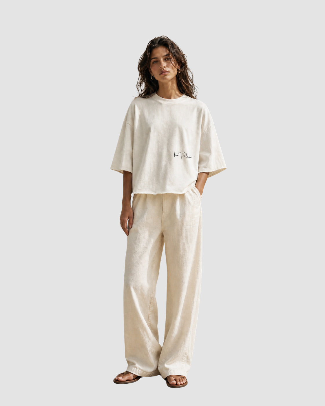 LA PALOMA — t-shirt boxy lavé minéral écru ourlet brut JALVÈNE