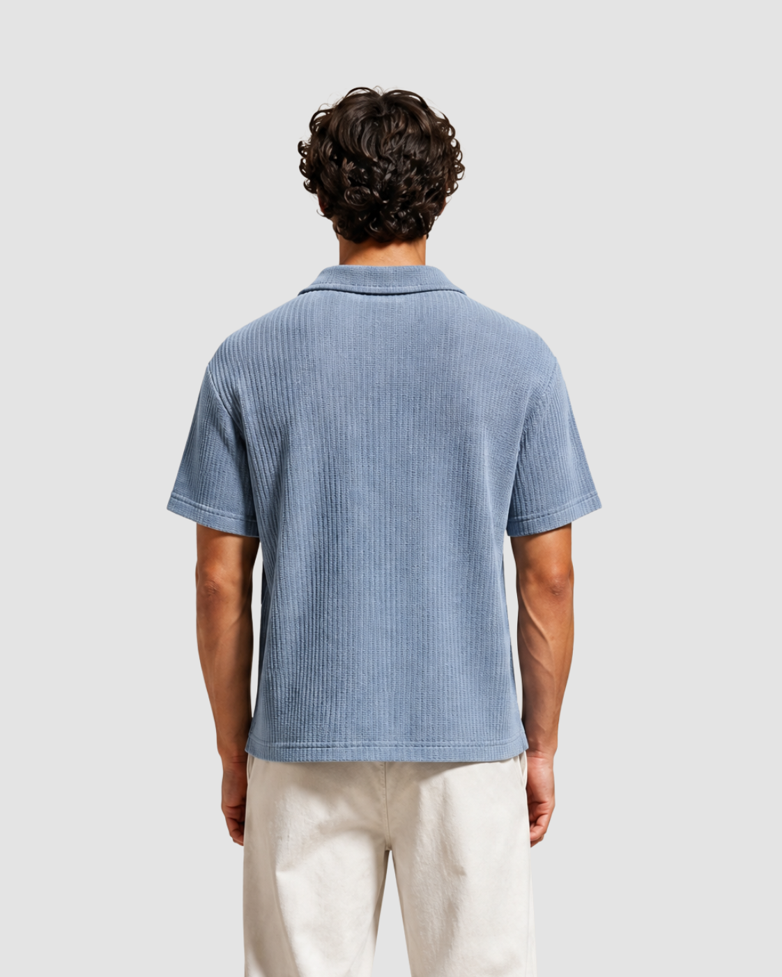 LE GAUFRÉ — polo boxy maille gaufrée wash vintage JALVÈNE, coloris Bleu Azur