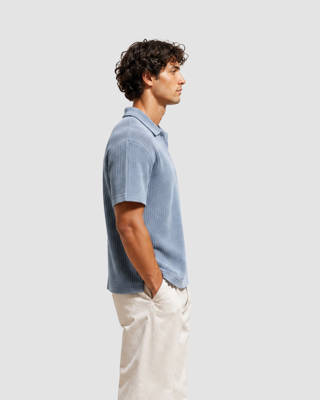 LE GAUFRÉ — polo boxy maille gaufrée wash vintage JALVÈNE, coloris Bleu Azur