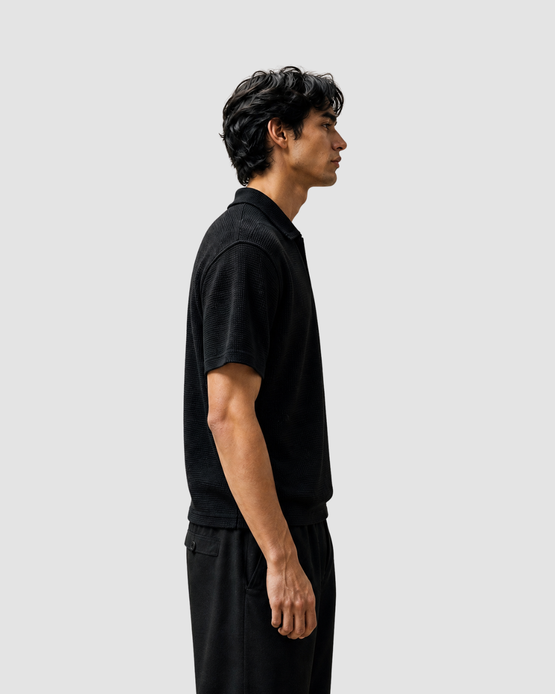 LE GAUFRÉ — polo boxy maille gaufrée wash vintage JALVÈNE, coloris Noir Encre