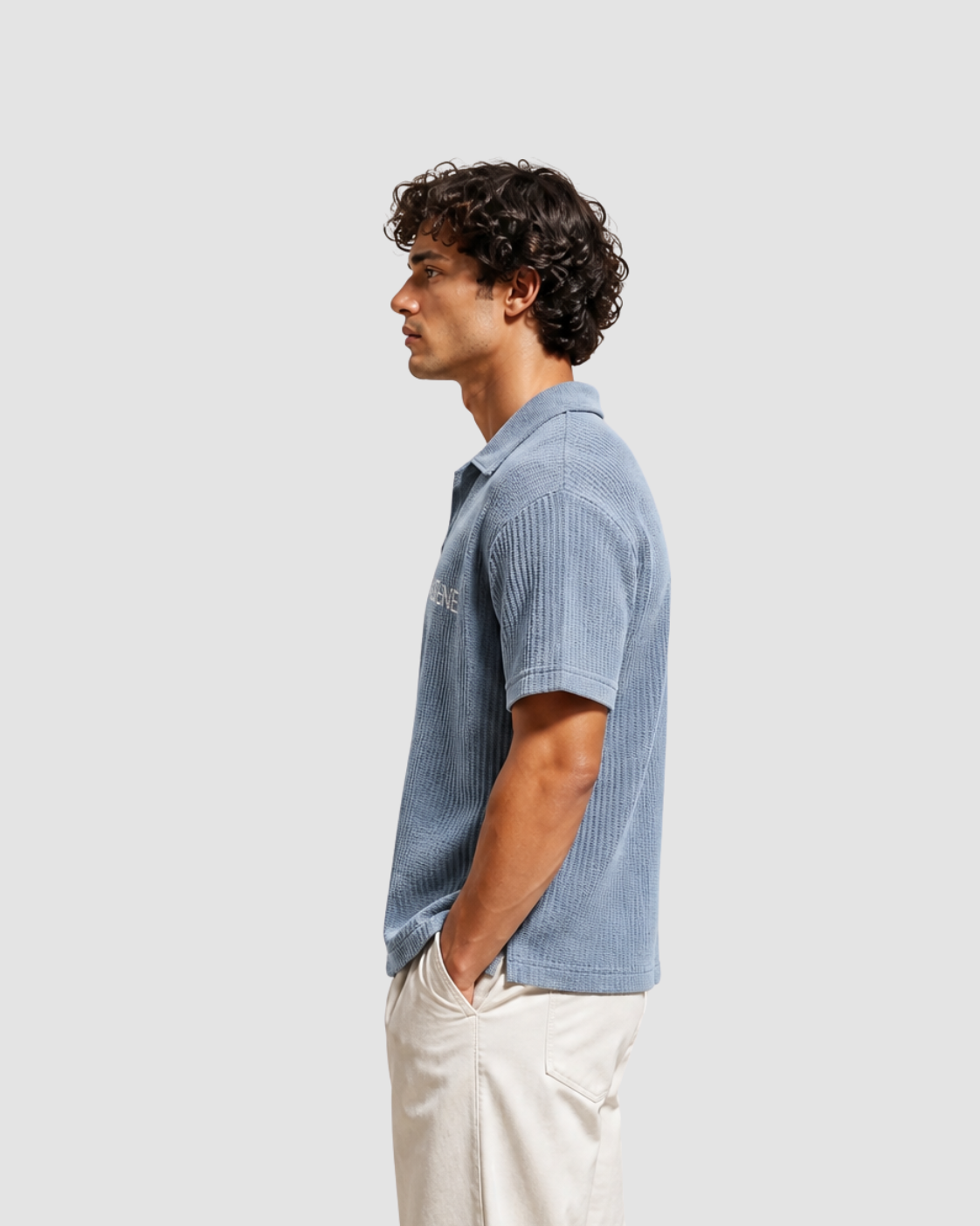 LE GAUFRÉ — polo boxy maille gaufrée wash vintage JALVÈNE, coloris Bleu Azur