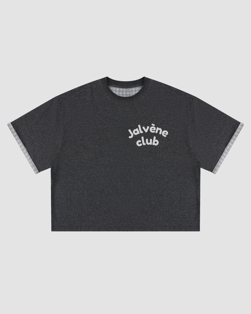 LE COLLÈGE — T-shirt boxy double-face doublure carreaux