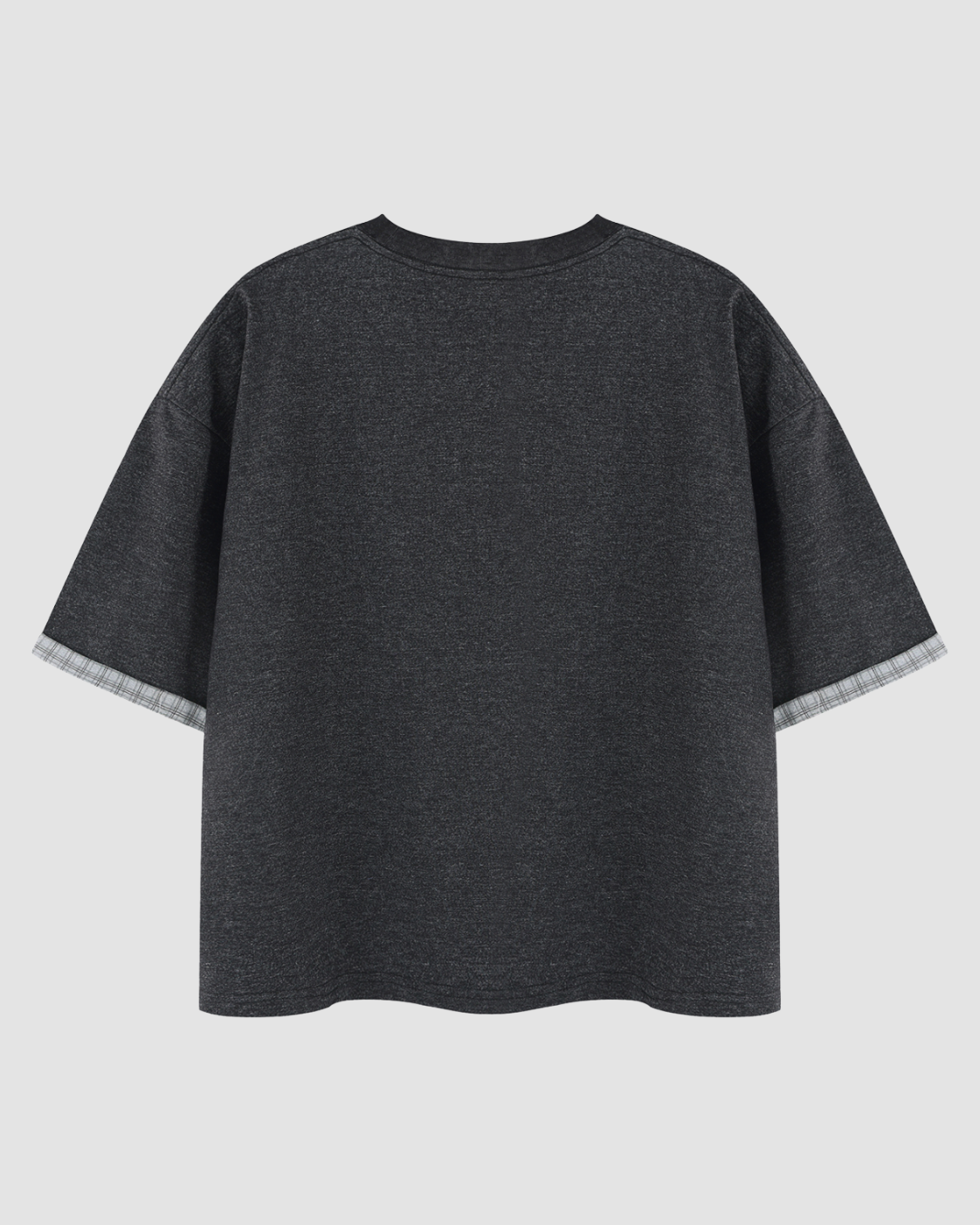 LE COLLÈGE — t-shirt boxy double-face doublure tartan JALVÈNE, coloris Gris Ardoise