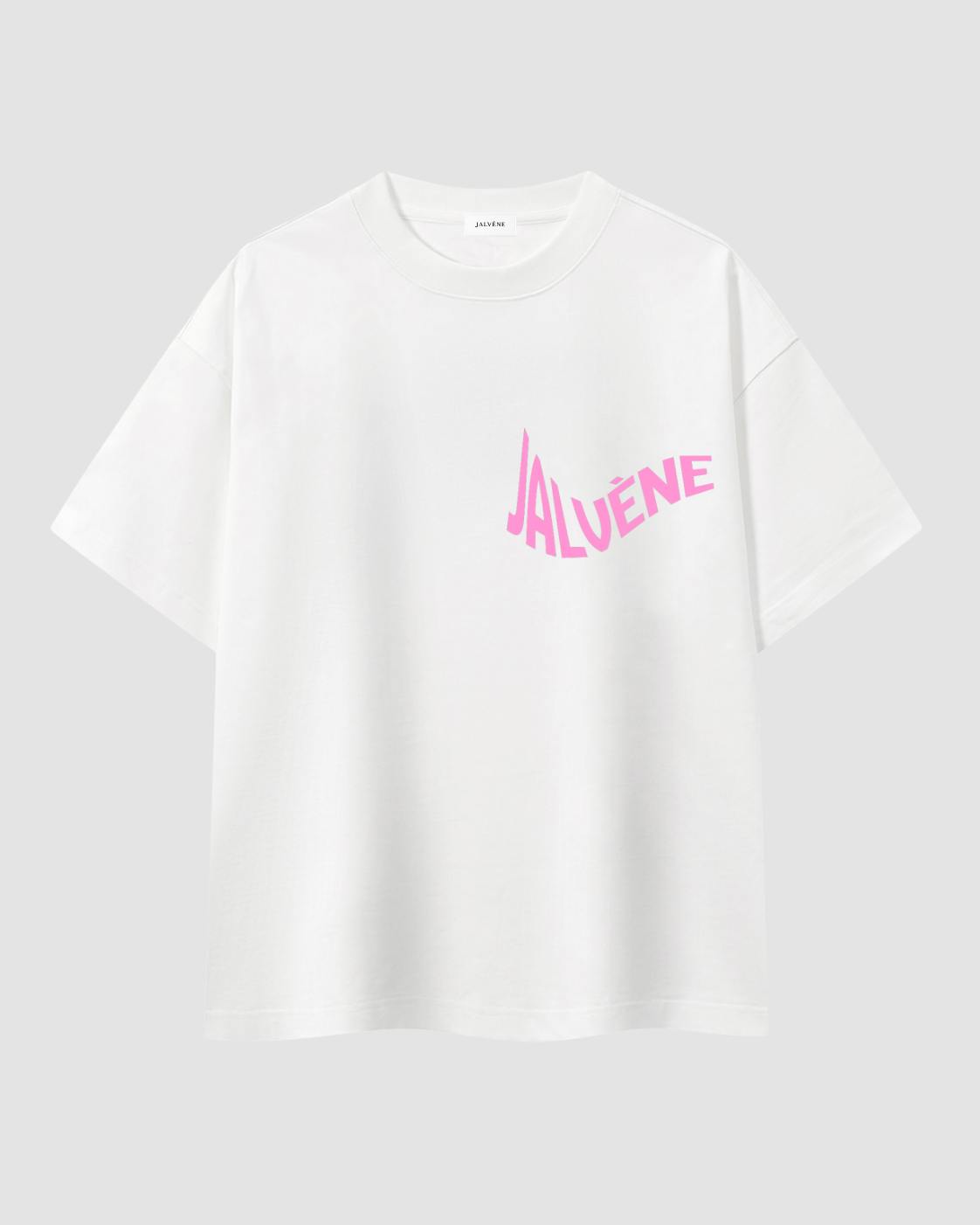 L'AURORE — t-shirt oversize gris chiné signature rose néon JALVÈNE, coloris Blanc Lait
