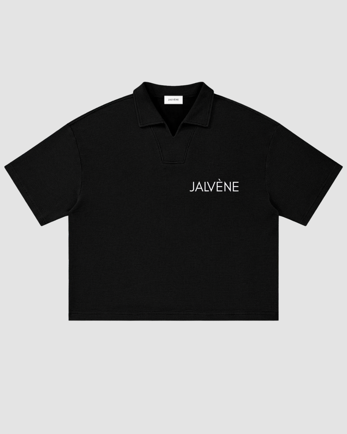 LE GAUFRÉ — polo boxy maille gaufrée wash vintage JALVÈNE, coloris Noir Encre