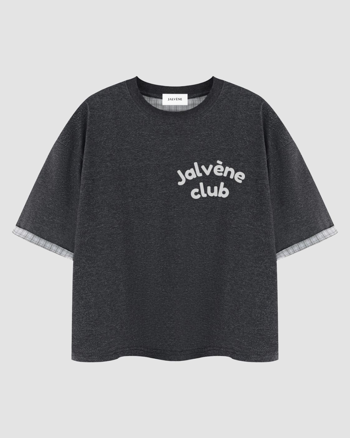 LE COLLÈGE — t-shirt boxy double-face doublure tartan JALVÈNE, coloris Gris Ardoise