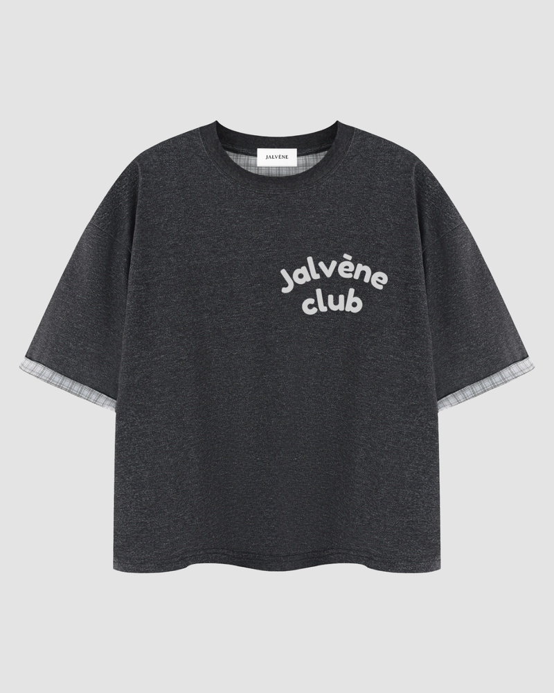 LE COLLÈGE — T-shirt boxy double-face doublure carreaux