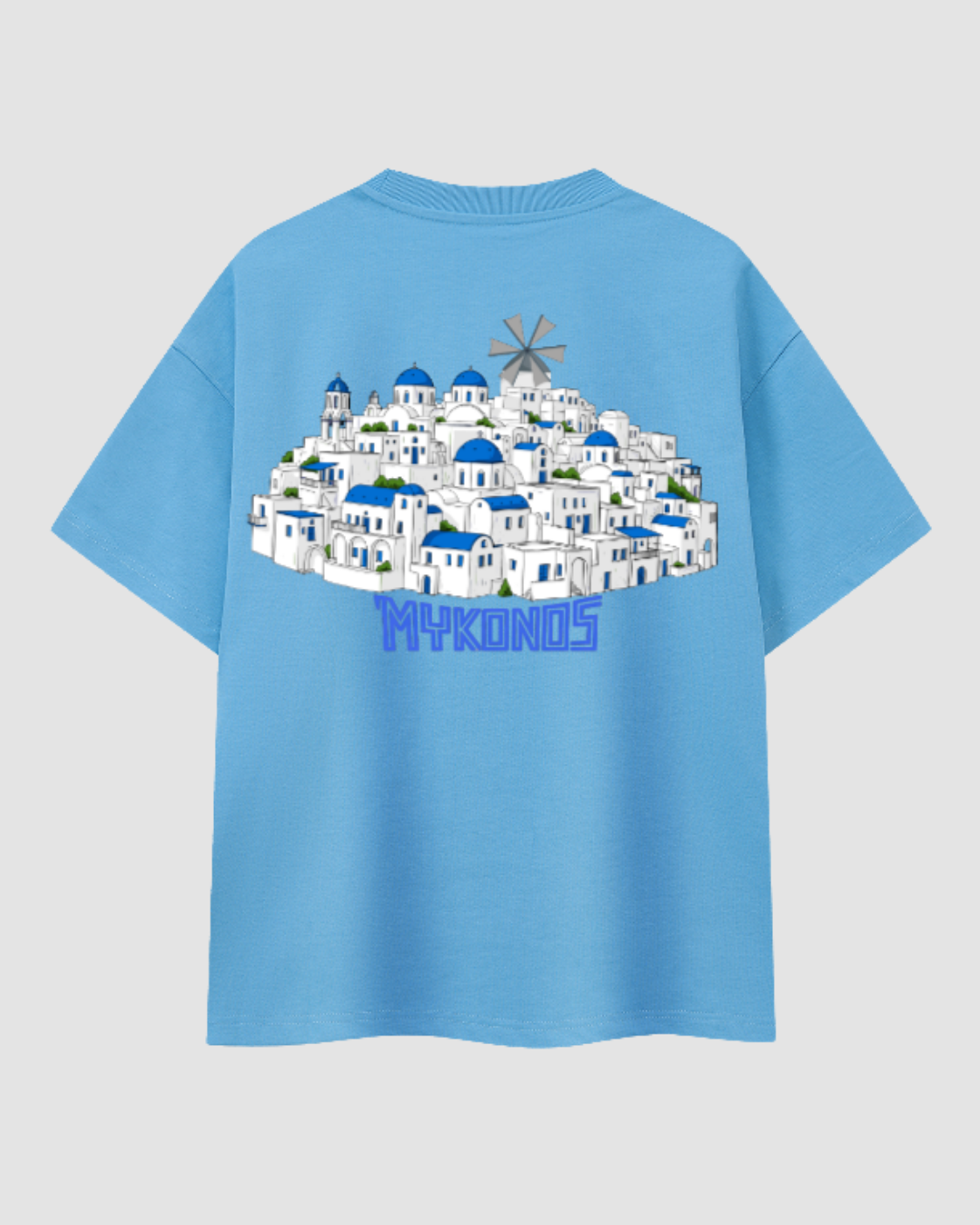 MYKONOS — t-shirt oversize architecture grecque JALVÈNE, coloris Bleu Azur