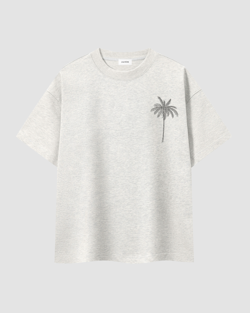 PUERTO RICO — t-shirt oversize palmier carte postale JALVÈNE, coloris Gris Sable