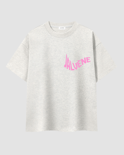 L'AURORE — T-shirt Oversize Gris Chiné Signature Rose