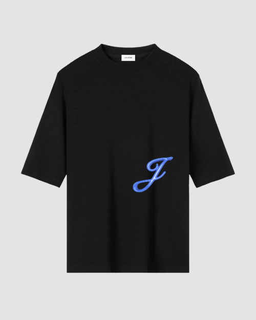LA PROMESSE — t-shirt mock-neck oversize signature bleu Klein JALVÈNE, coloris Noir Encre