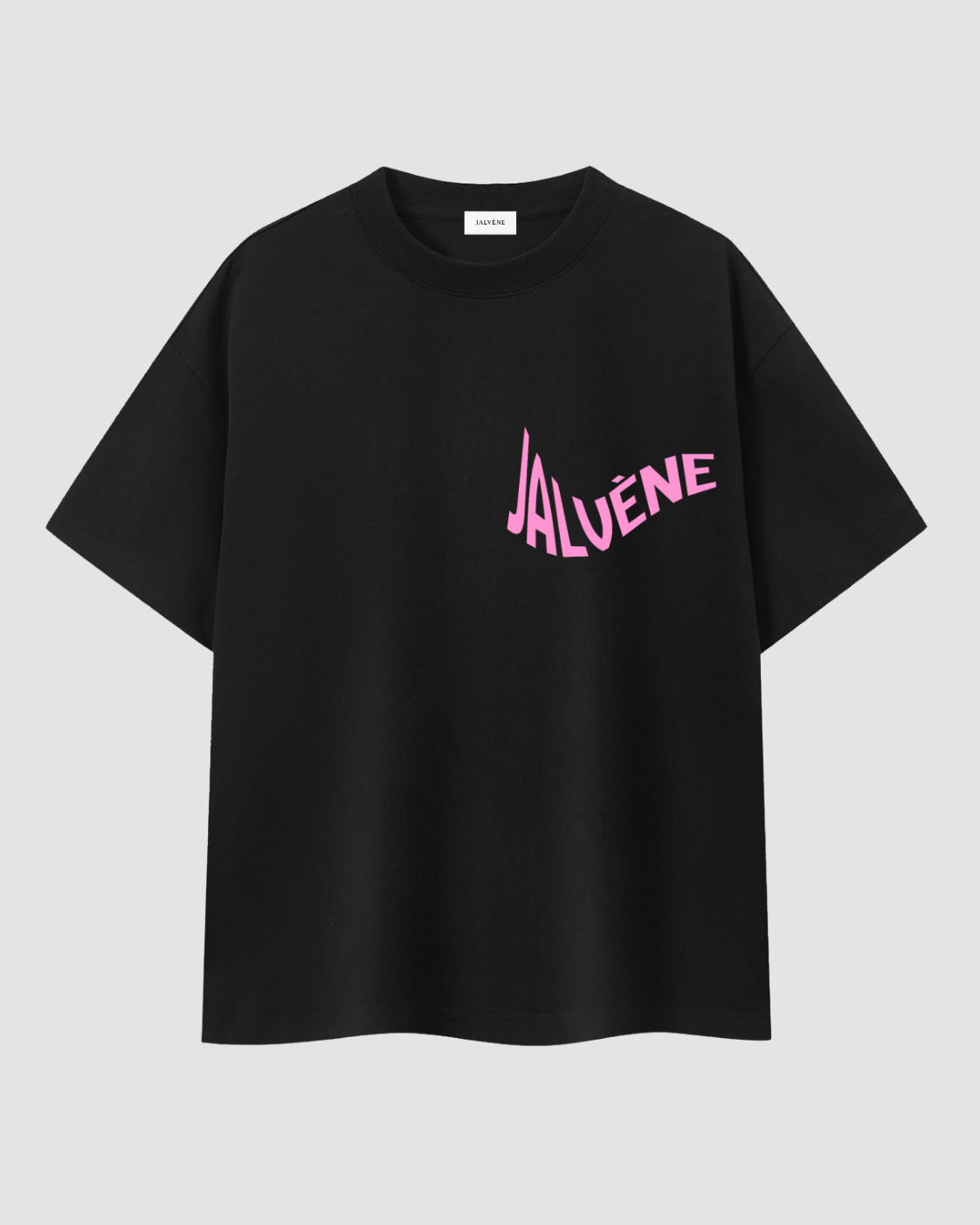 L'AURORE — t-shirt oversize gris chiné signature rose néon JALVÈNE, coloris Noir Encre