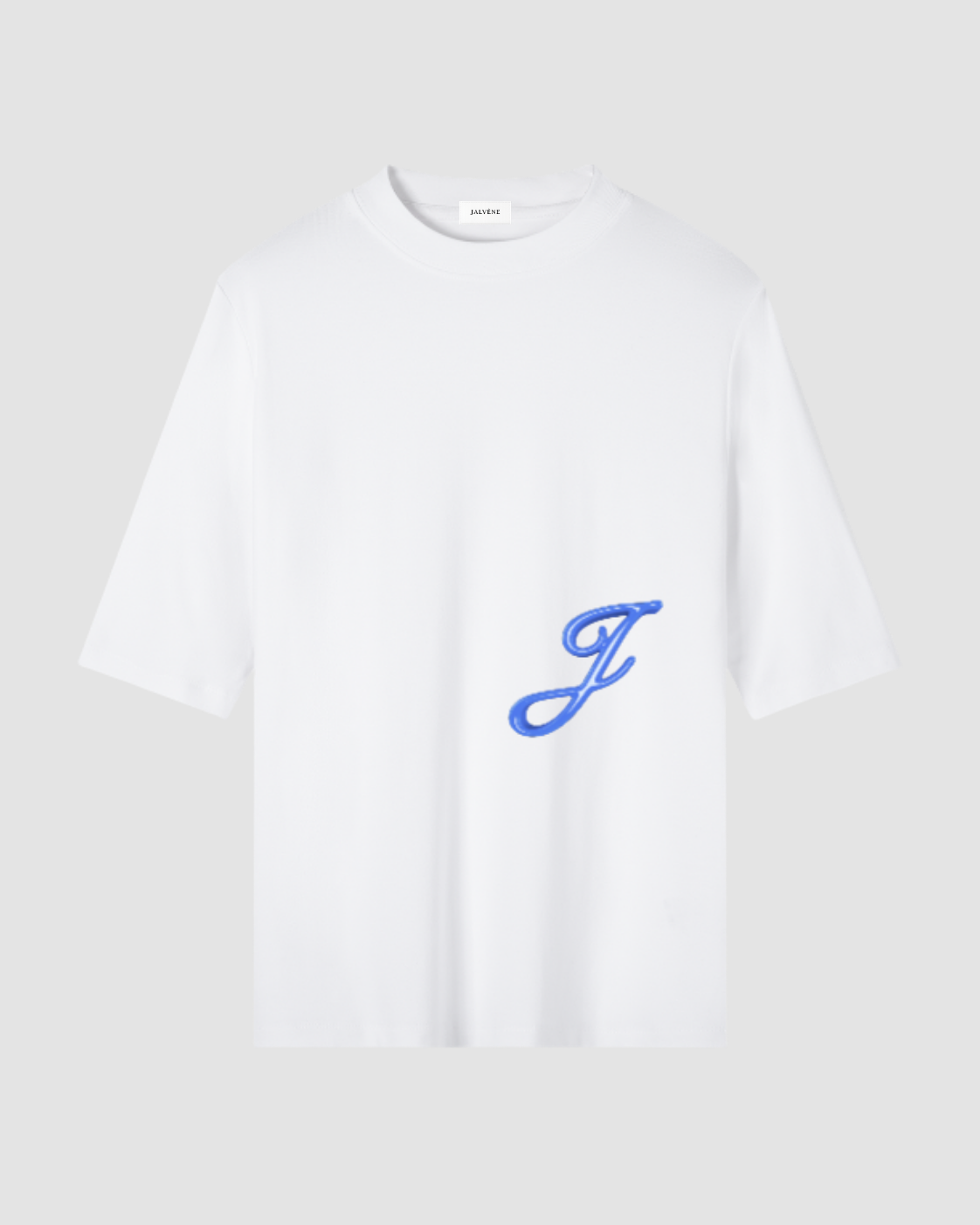 LA PROMESSE — t-shirt mock-neck oversize signature bleu Klein JALVÈNE, coloris Blanc Lait