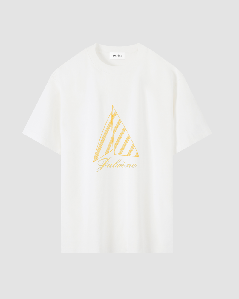 LE LARGE — T-shirt boxy coton, voile dorée