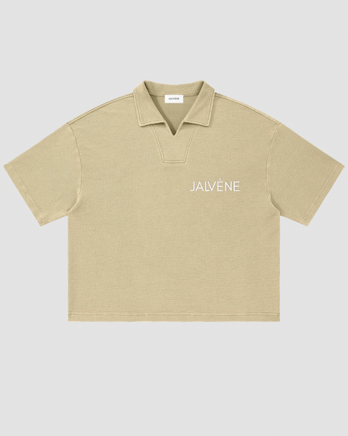 LE GAUFRÉ — polo boxy maille gaufrée wash vintage JALVÈNE, coloris Beige Garrigue