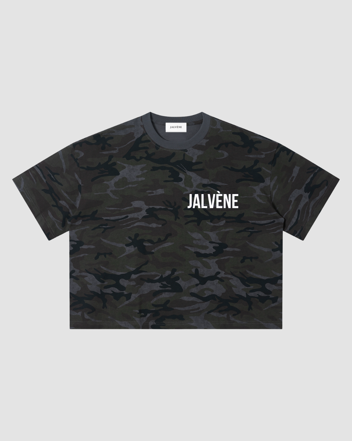 LA RECRUE — t-shirt boxy oversize camouflage unisexe JALVÈNE, coloris Gris Brume