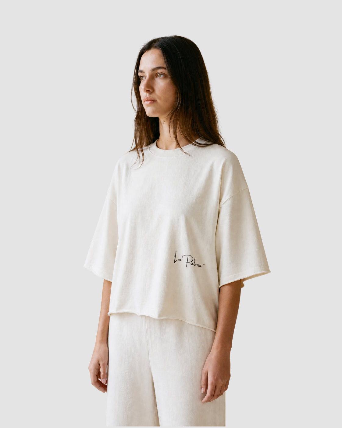 LA PALOMA — t-shirt boxy lavé minéral écru ourlet brut JALVÈNE